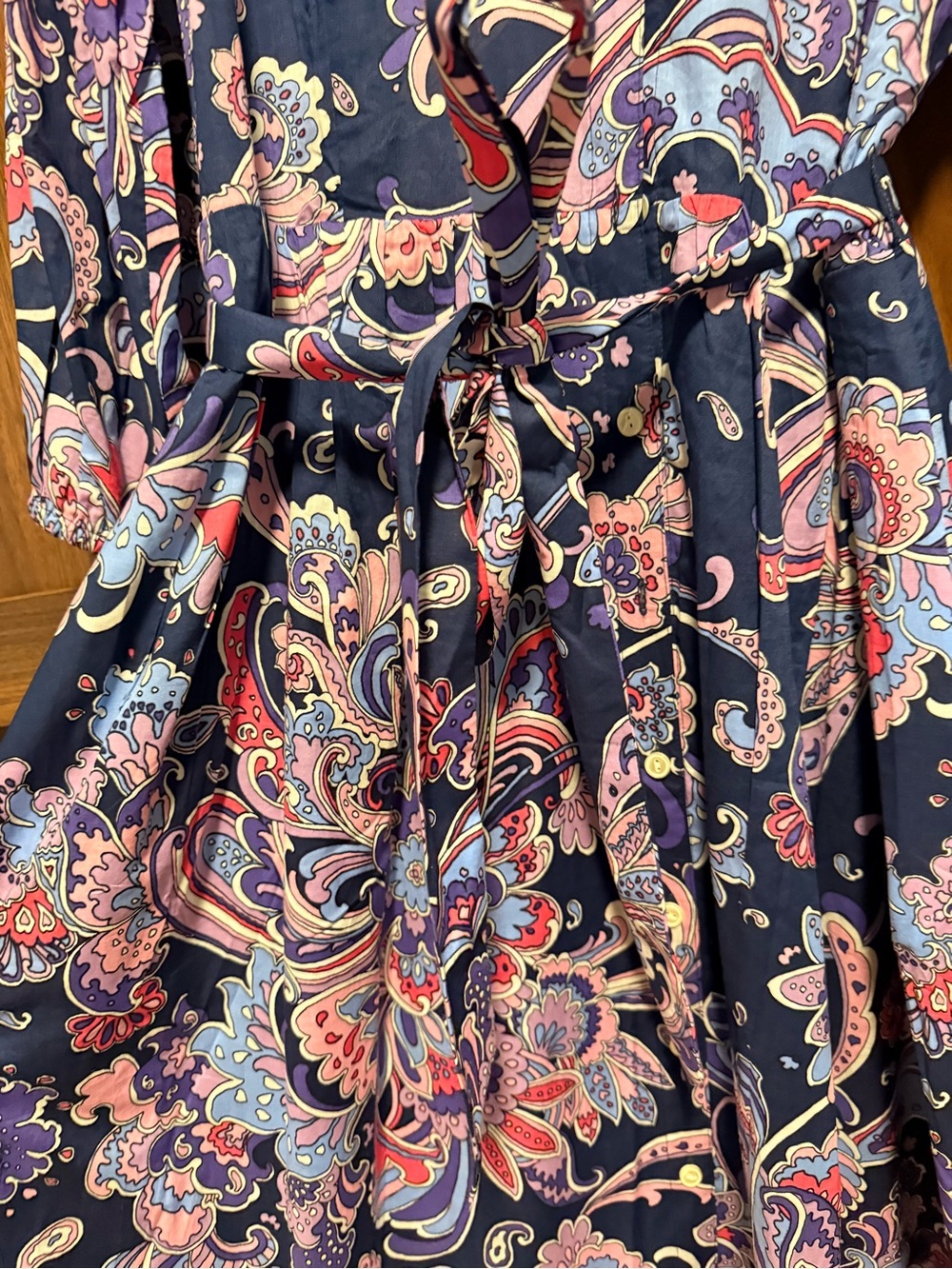 NWT Talbots Navy Paisley Long-Sleeve Tie-Waist Midi Dress, Size 16 - Picture 2 of 7
